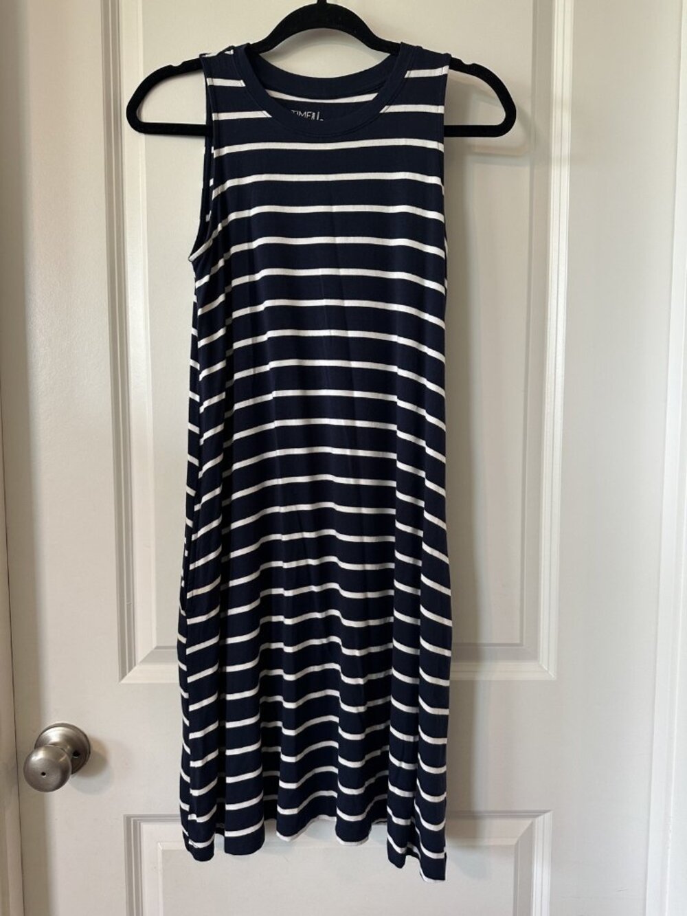 Time and Tru Sleeveless Striped Tank Dress Navy White Size S